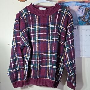 Northern Reflections Men's Crewneck Sweater - Maroon and Forest Plaid